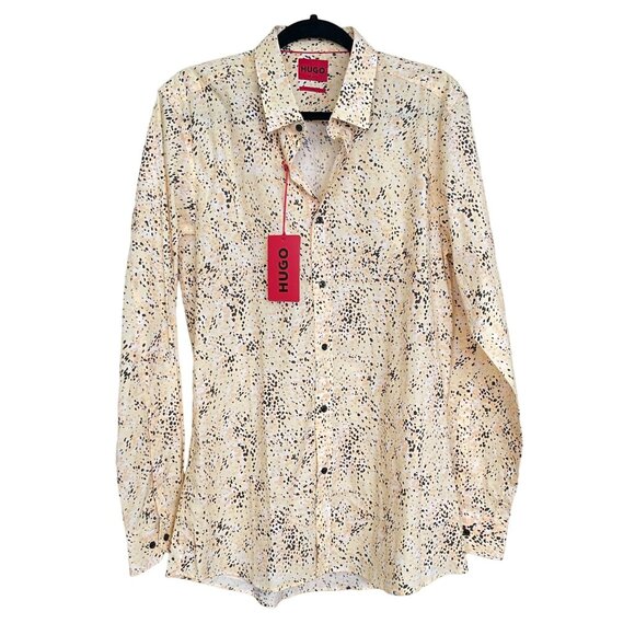 Hugo Boss 42 / 16 1/2 Long Sleeve Button Down Shirt Dotted Yellow - Picture 1 of 5